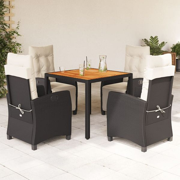vidaXL 5-tlg. Garten-Essgruppe mit Kissen Schwarz Poly Rattan, 3212901