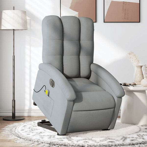 vidaXL Elektrischer Massagesessel mit Aufstehhilfe Hellgrau Stoff, 3204128