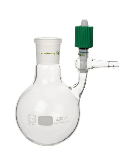 Rettberg Schlenkkolben, 100 ml, Hülse NS 29/32, seitlichem HV-PTFE-Ventil (Feingewinde), 107000199