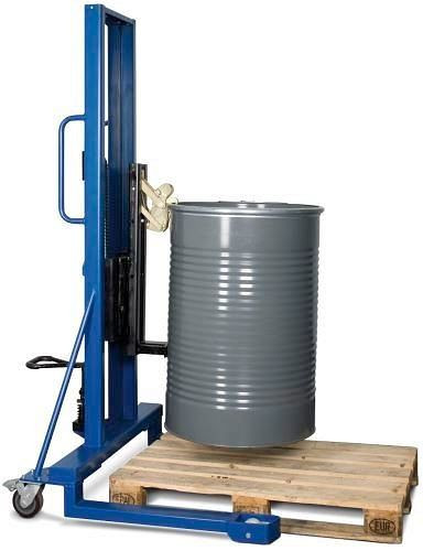 DENIOS Fasslifter Servo FL 16-M F aus Stahl, breites Fahrwerk, für 60-/200-Liter-Fässer, 181098