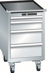 LISTA Schubladenschrank mobil 18x27E (BxTxH) 411x572x723mm KEY Lock, Lichtgrau, 4 Schubladen, Fronthöhen: 50 - 150 mm, 78.423.020