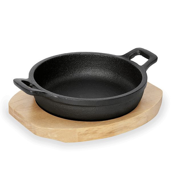 WAS Cast Iron 35 Servierpfanne mit Holzuntersetzer, Durchmesser 10 cm, Gusseisen, 3535100