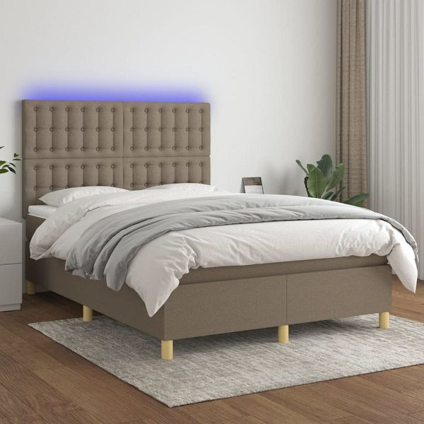 vidaXL Boxspringbett mit Matratze & LED Taupe 140x200 cm Stoff, 3135761