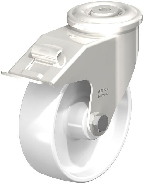 Blickle LEXR-PO 150XR-FI Edelstahl-Lenkrolle mit Rückenloch & Feststeller, Polyamid, Weiß, 697359