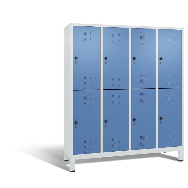 C+P Spind doppelstöckig Evolo, 4 Abteile, H1850xB1590xT500 mm, Grau/Fernblau, 48310-42 S10105