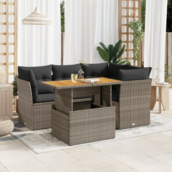 vidaXL 5-tlg. Garten-Sofagarnitur mit Kissen Grau Poly Rattan, 3326923