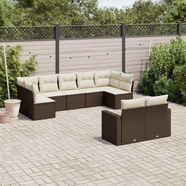 vidaXL 9-teilig Garten-Sofagarnitur mit Kissen Braun Poly Rattan, 3219413