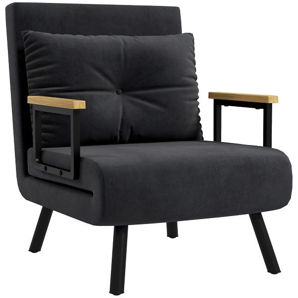 HOMCOM Relaxsessel im Skandidesign, Liegesessel, Lesesessel. ink. Kissen mit Knopfhefung, Schwarz, 839-834V00BK