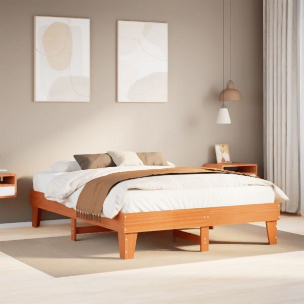 vidaXL Massivholzbett ohne Matratze Wachsbraun 150x200 cm Kiefernholz, 855354