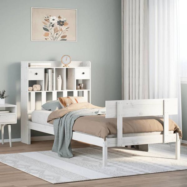 vidaXL Massivholzbett mit Regal ohne Matratze Weiß 90x200 cm Kiefer, 3321829