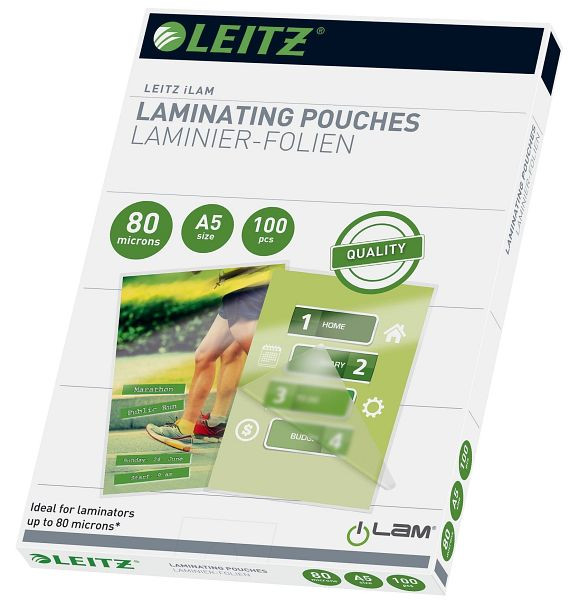 LEITZ 33817 Folientasche 80 Micron für A5 100 Stück, 33817
