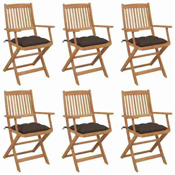 vidaXL Klappbare Gartenstühle 6 Stück mit Kissen Massivholz Akazie, 3074963