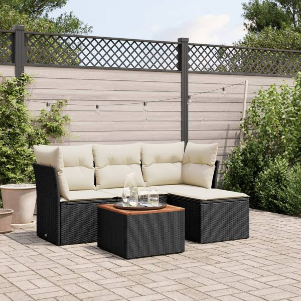 vidaXL 5-teilig Garten-Sofagarnitur mit Kissen Schwarz Poly Rattan, 3223606