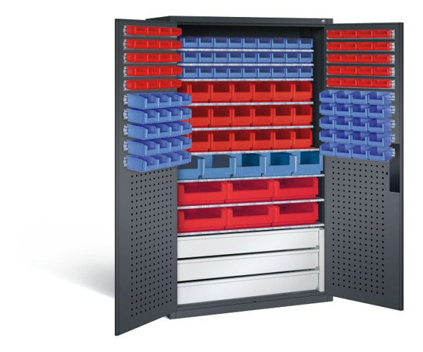 C+P Magazinschrank Serie 13, H1950xB1100xT535mm, Farbe: Schwarzgrau, Muldengriff, 130276-64 S10043