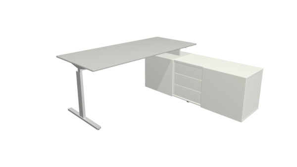 Kerkmann Komplettarbeitsplatz Form 2, Schreibtisch 180 x 80 cm x 74 cm, Sideboard 160 x 50 x 58 cm, lichtgrau, 11026211