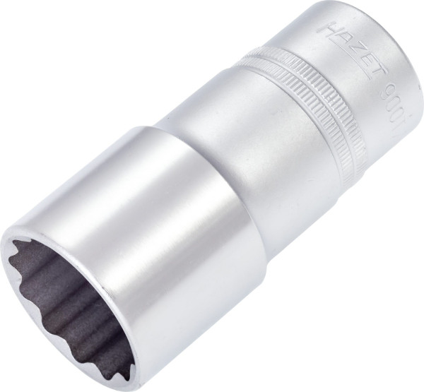 Hazet Steckschlüsseleinsatz, Doppelsechskant, Vierkant hohl 12,5 mm (1/2 Zoll), 30 mm, Lange Ausführung Mit Rändelung, 900TZ-30