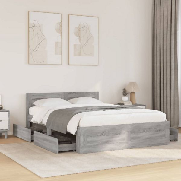 vidaXL Bettgestell mit Kopfteil Grau Sonoma 120x200 cm Holzwerkstoff, 3295574