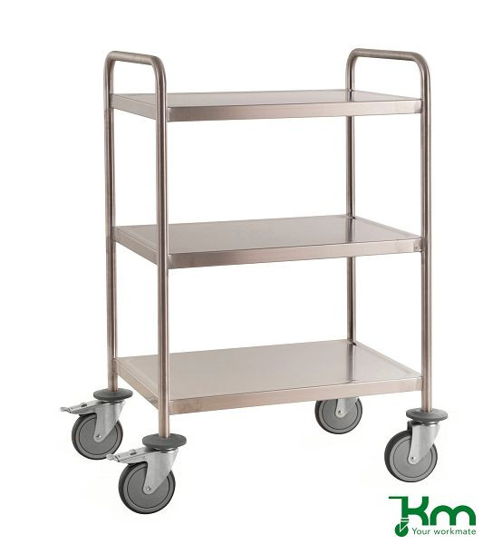 Kongamek Edelstahlwagen vollständig geschweißt 3 Böden C3, 18/8, 650 x 440 x 1010 mm, rostfreie Rollen, KM60351MRM-S