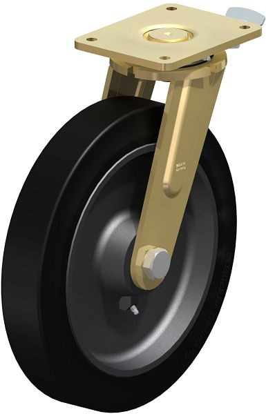 Blickle LS-GEV 400K-RI4 Stahlgeschweißte Schwerlast-Lenkrolle, schwere Drehkranz-Ausführung, Elastik-Vollgummi, Schwarz, 845596