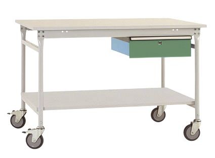 Manuflex Komplett-Beistelltisch BASIS mobil mit Melamin-Platte + Einzelschubfach, BxTxH: 1000 x 800 x 850 mm, Resedagrün, BB5331.6011