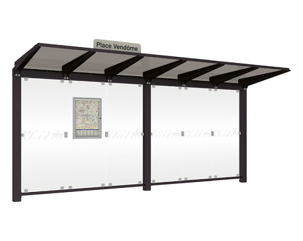 Procity Wartehalle Venedig - Ohne Seitenverkleidungen, Farbe RAL 9005, Maße: Breite 5000 x Höhe 2422 x Tiefe 1520 mm, 529660.9005