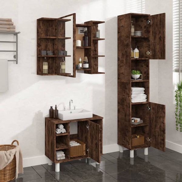 vidaXL 3-teilig Badmöbel-Set Räuchereiche Holzwerkstoff, 3187606