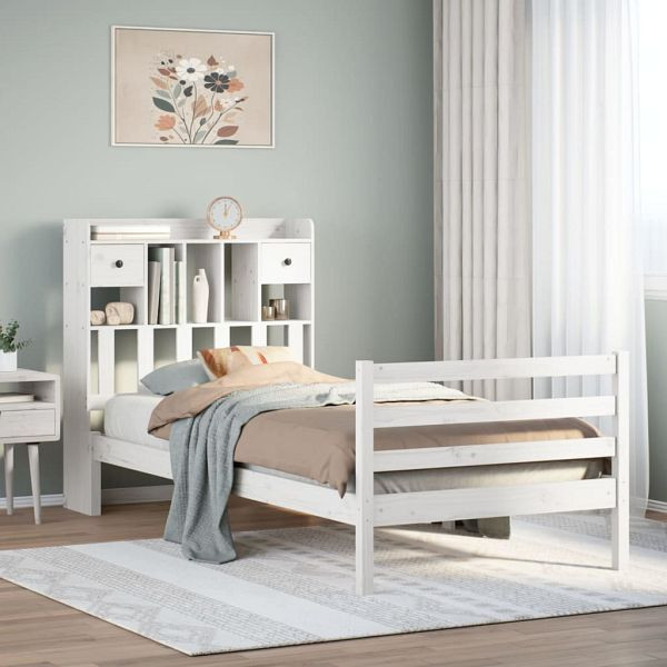 vidaXL Massivholzbett mit Regal ohne Matratze Weiß 75x190 cm Kiefer, 3321923