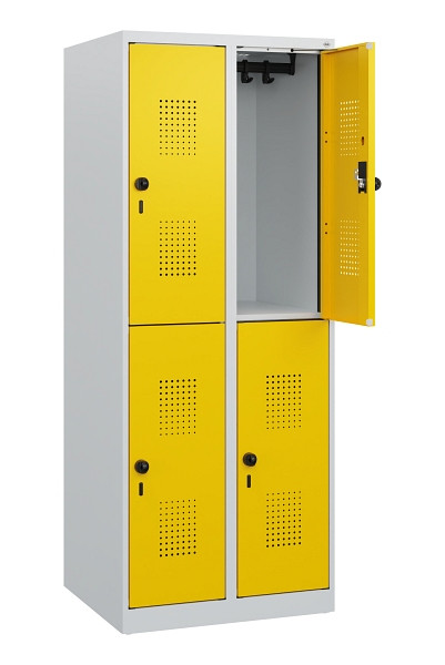 C+P Doppelstöckiger Spind Evolo PLUS, 4 Fächer, 1530x600x500mm, 7035/1023, Drehriegel, 0493005-20 S10001