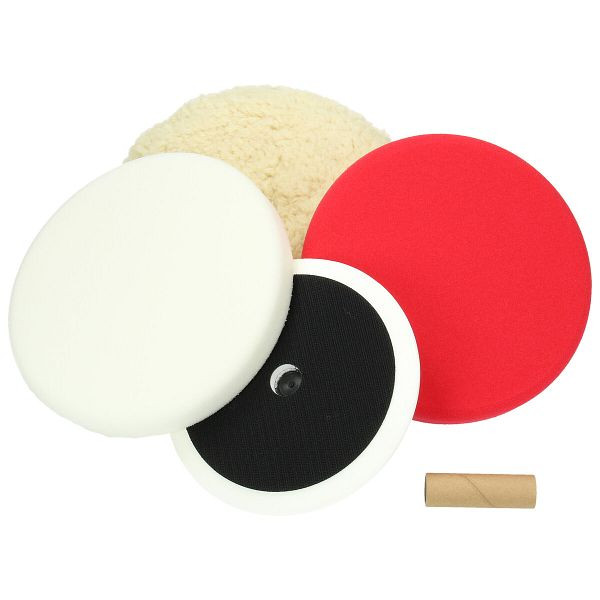 HiKOKI Polier Starterkit, Teller 160mm x M14, Lammfellhaube 200mm, rot und weißer Schaumteller 200mm, klett, 753830