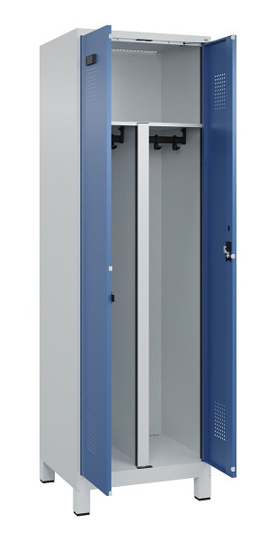 C+P PSA Schwarz-Weiß-Spind Evolo PLUS, mit Füßen, 2 Abteile, 1950x600x500mm, 70, Frontfarbe RAL 5023 Fernblau, Zylinderschloss, 049012-20P S10035