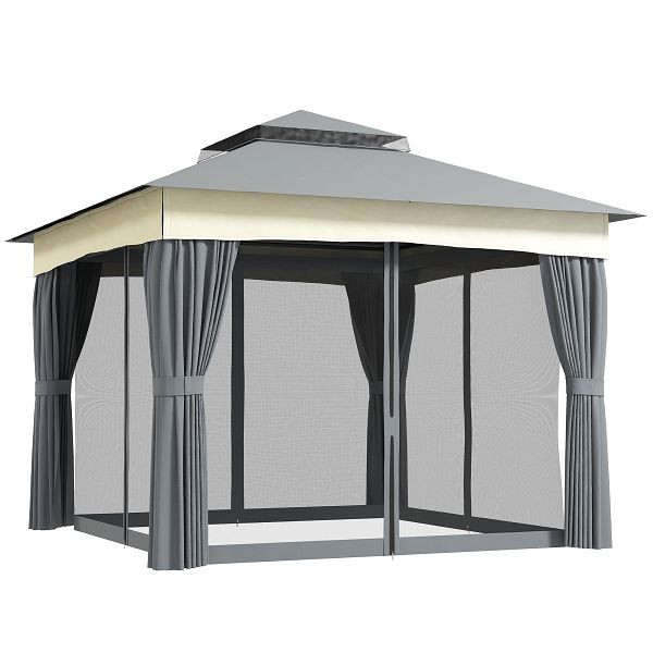 Outsunny Pavillon mit Doppeldach, 3x3 m Wasserabweisend Stabil Winterfest Gartenpavillon aus Metall Dunkelgrau, 84C-548V00CG