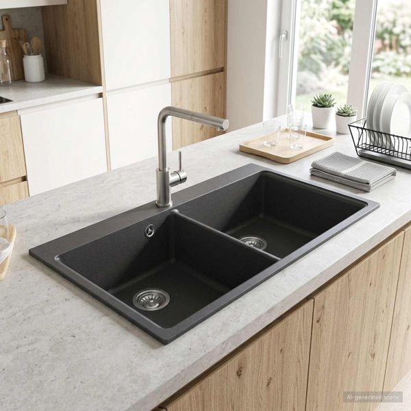 vidaXL Küchenwaschbecken Doppelbecken Granit 86 x 51 x 30 cm Graphit, 42053751