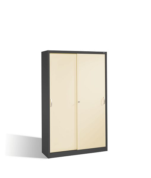 C+P Schiebetürenschrank Acurado, H1950xB1200xT400mm, Farbe: Schwarzgrau / Perlweiß, Bügelgriff, 5 OH, 2040-00 S10224