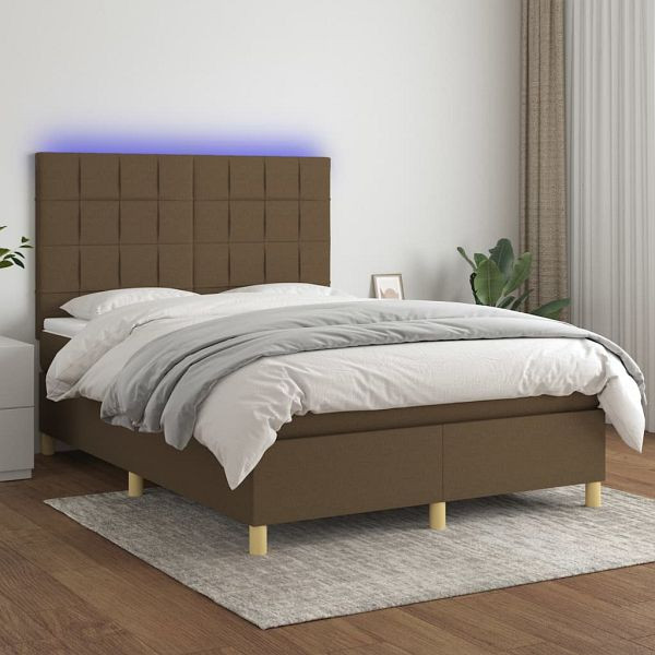 vidaXL Boxspringbett mit Matratze & LED Dunkelbraun 140x200 cm Stoff, 3135440