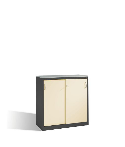 C+P Sideboard mit Schiebetüren Acurado, H1200xB1200xT500mm, Farbe: Schwarzgrau / Perlweiß, Bügelgriff, 3 OH, 2057-1200 S10107