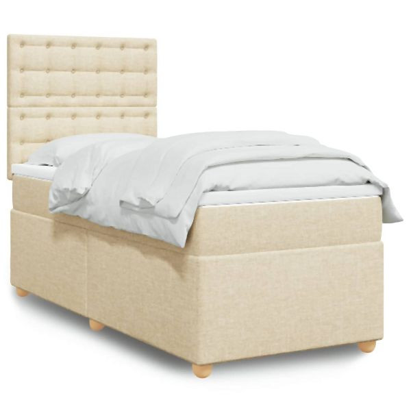vidaXL Boxspringbett mit Matratze Creme 90x200 cm Stoff, 3293482