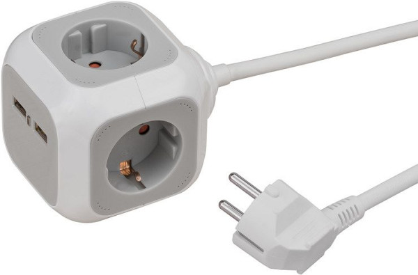 Brennenstuhl ALEA-Power USB-Charger Steckdosenblock / Steckdosenwürfel 4-fach (mit 2x USB, 1,4m Kabel und erhöhtem Berührungsschutz), 1150100