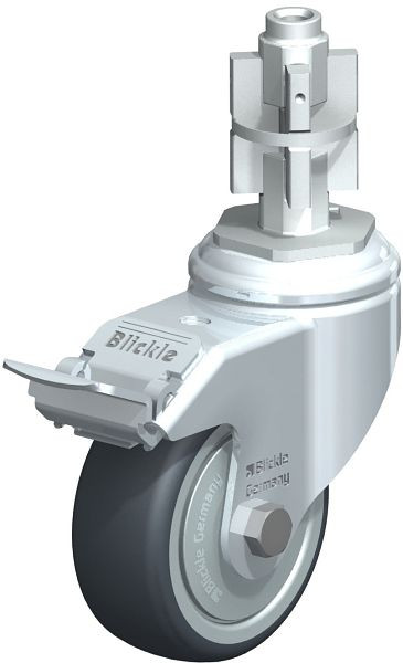 Blickle LKRA-TPA 80K-11-FI-FK-E15 Apparate-Lenkrolle mit Expander & Feststeller, Thermoplastisches Gummi-Elastomer, Grau, 665240