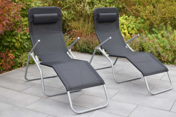 Merxx Wellnessliege XXL inkl. Kopfkissen, 2er Set, besonders große Grundmaße, Silber/schwarz, Stahlgestell mit Textilbespannung, 51131-317