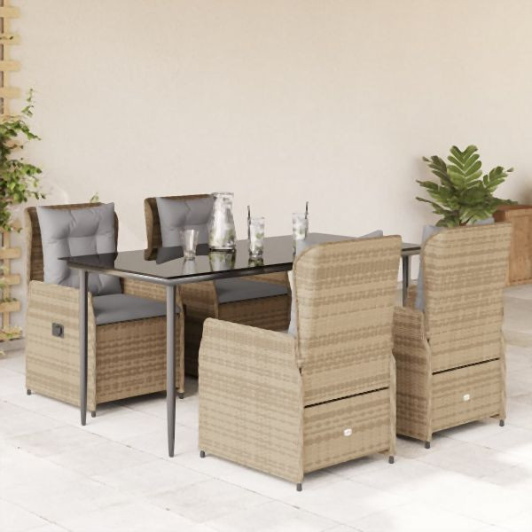 vidaXL 5-teilig Garten-Essgruppe mit Kissen Beige Poly Rattan, 3262871