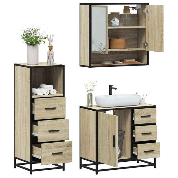 vidaXL 3-tlg. Badmöbel-Set Sonoma-Eiche Holzwerkstoff, 3301046