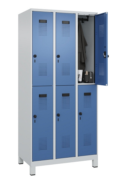 C+P Doppelstöckiger Spind Evolo PLUS, mit Füßen, 6 Fächer, 1950x900x500mm, 7035, Frontfarbe RAL 5023 Fernblau, Drehriegel, 049310-30 S10008