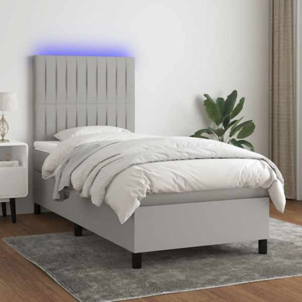 vidaXL Boxspringbett mit Matratze & LED Hellgrau 100x200 cm Stoff, 3135013