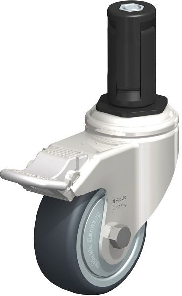 Blickle LKRXA-TPA 80KD-11-FI-FK-EXR14 Edelstahl-Apparate-Lenkrolle mit Expander & Feststeller, Thermoplastisches Gummi-Elastomer, Grau, 853132