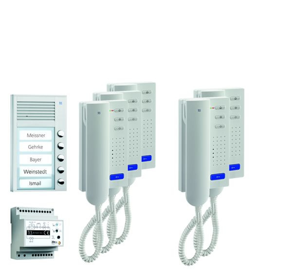 TCS Türkontrollsystem audio:pack AP für 5 Wohneinheiten, mit Außenstation PAK 5 Klingeltasten, 5x Türtelefon ISH3030, Steuergerät BVS20, PPA05-EN/02