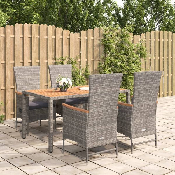 vidaXL 5-teilig Garten-Essgruppe mit Kissen Grau Poly Rattan, 3157549