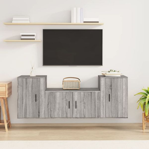 vidaXL 3-teilig TV-Schrank-Set Grau Sonoma Holzwerkstoff, 3188508