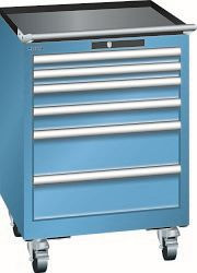 LISTA Schubladenschrank mobil 27x27E (BxTxH) 564x572x840mm KEY Lock, Lichtblau, 6 Schubladen, Fronthöhen: 50 - 150 mm, 78.493.010