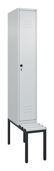 C+P Umkleidespind Classic PLUS, mit untergebauter Sitzbank, 2120x300x815mm, 7035/7035, Drehriegel, 0800507-10 S10041