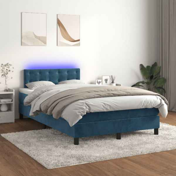 vidaXL Boxspringbett mit Matratze & LED Dunkelblau 120x200 cm Samt, 3134637